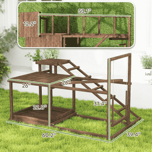 PawHut 60.2 x 39.4 x 37.4-in Wooden Activity Play Set Chicken Coop Accessory
