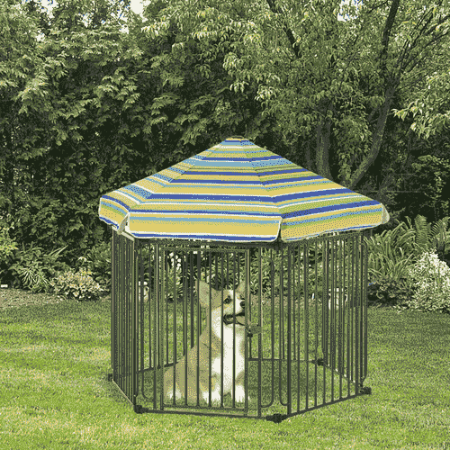 PawHut 48 x 41.25 x 46.75-in Black Outdoor Heavy-Duty Metal Dog Playpen