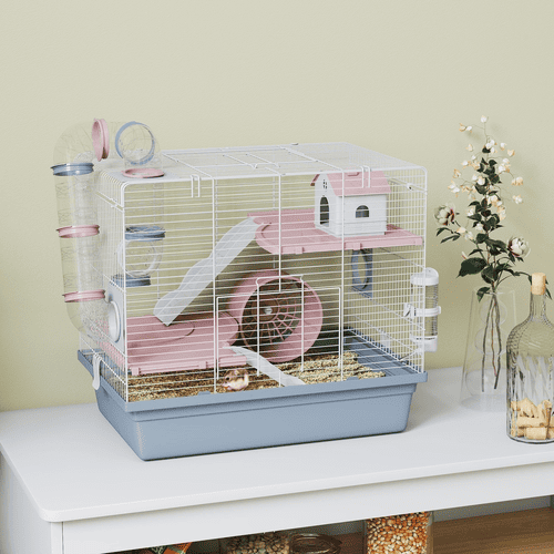 PawHut 18.9 x 12.6 x 16.6-in Blue 3-Tier Metal Hamster Cage with Exercise Wheel