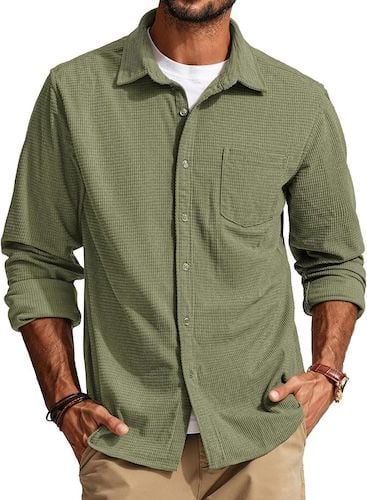 PJ PAUL JONES Men's Texture Wrinkle Waffle Untucked Shirt