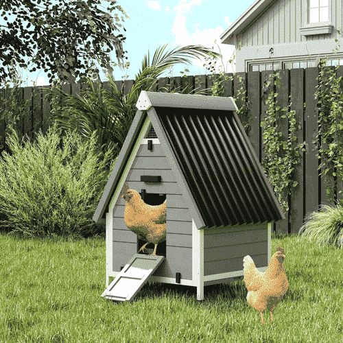 PawHut 30.7 x 28.9 x 43.3-in Gray Chicken Coop with Roosting Bar, Tray, Ramp and Removable Nesting Box, 1 to 2 Chicken Capacity