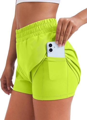 PINSPARK Women's 2 in 1 Running Shorts Quick Dry