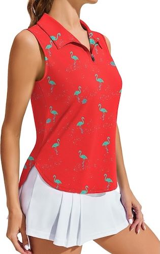 PINSPARK Women Golf Shirts Sleeveless 1/4 Zip Collar