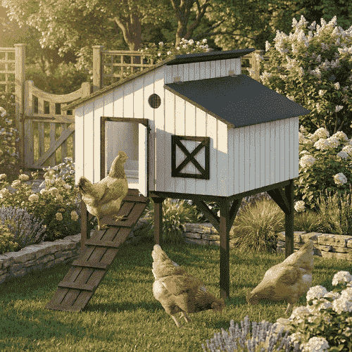 PawHut 51.6 x 37.2 x 45.4-in Elevated Chicken Coop with Nesting Box, Ramp, Asphalt Openable Roof and Elevated Legs