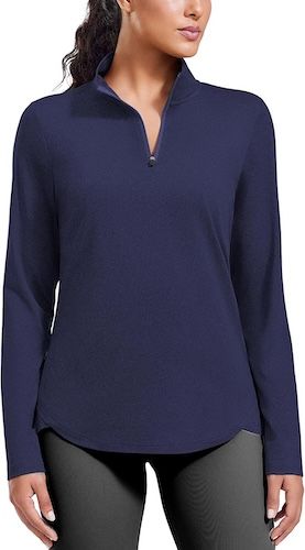 PINSPARK Long Sleeve Workout Quarter Zip Running Shirts