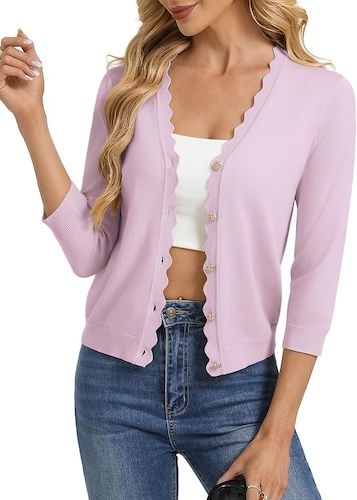 GRACE KARIN Women's 3/4 Sleeve V Neck Sweater