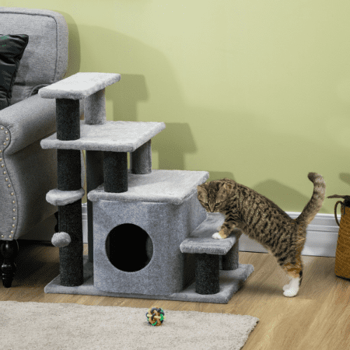 PawHut 23.6 x 15.7 x 26-in Gray Cat Tree with Adjustable Steps
