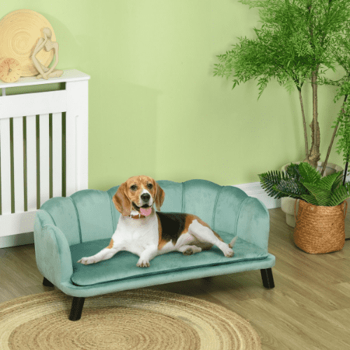 PawHut 38.75 x 23.75 x 14-in Green Velvet Pearl Design Large Dog Sofa Bed