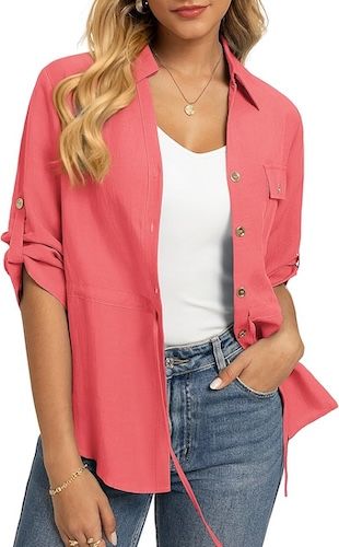 GRACE KARIN Womens 3/4 Sleeve Stylish Collared Work Tops with Pocket