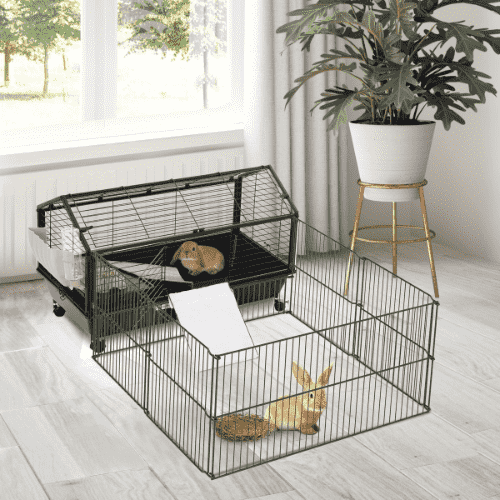 PawHut 50.5 x 34.25 x 17.25-in Rolling Metal Small Pet Cage, Black