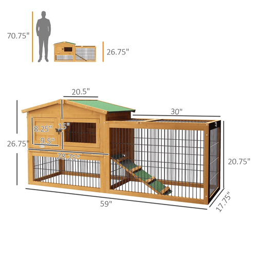 PawHut 59 x 17.75 x 26.75-in 2-Tier Outdoor Wooden Rabbit Hutch, Yellow
