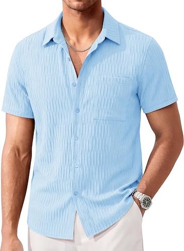 MAGCOMSEN Men's Casual Short Sleeve Lapel Collar Textured Shirts