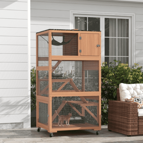 PawHut 33.9 x 31.5 x 65.9-in Catio Outdoor Cat House with Wheels, Orange