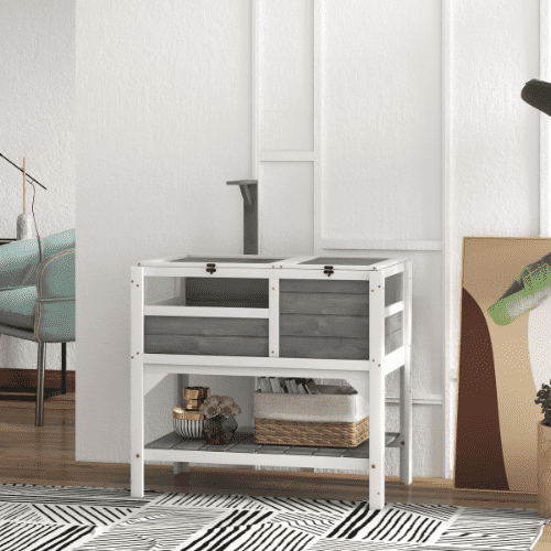 PawHut 33 x 20 x 40.5-in Light Gray Tortoise Habitat with Shelf Storage