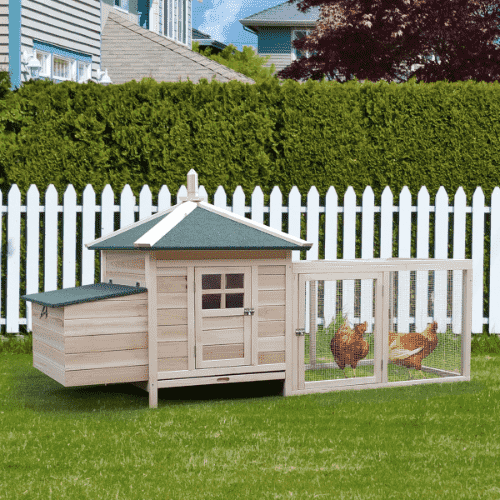 PawHut 77.25 x 25 x 38.25-in Wooden Chicken Coop with Lockable Doors, Outdoor Run and Nesting Box
