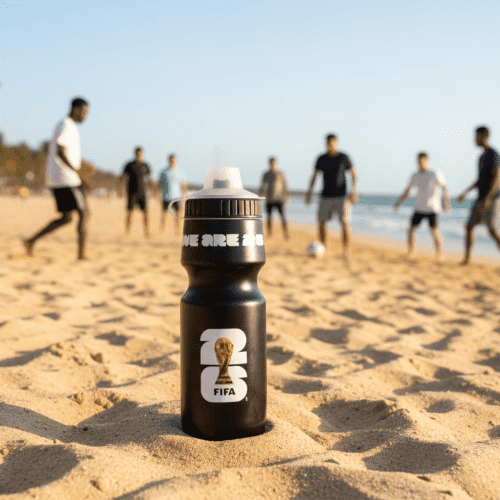 Wagon International 2026 FIFA World Cup Edition, Refillable Squeeze Water Bottle, BPA-Free, Reusable, Dishwasher Safe with Pull-Top Cap, 24 oz, Black