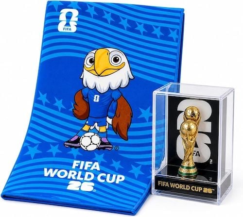FIFA World Cup 2026 Emblem Towel + 3 Inch 3D Trophy