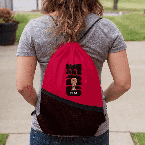 HONAV 2026 FIFA World Cup Lightweight Drawstring Backpack with Zippered Front Pocket and Official Logo, Red