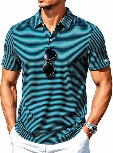 ZITY Mens Golf Striped Collared Shirt Short Sleeve UPF 50+