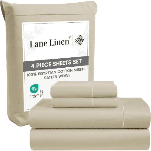 Lane Linen Sheets King Size Set, 1500 Thread Count 100% Egyptian Cotton, Breathable Bedding Sheets & Pillowcases, 4 Packs