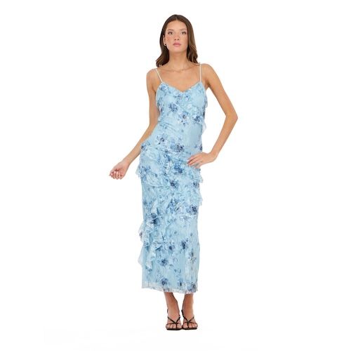 Forever 21 Women's Printed Maxi Dress with Ruffles