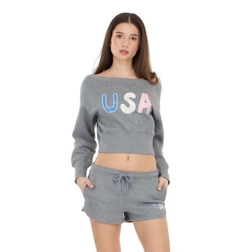 Forever 21 Women's Americana Off Shoulder Fleece Sweatshirt