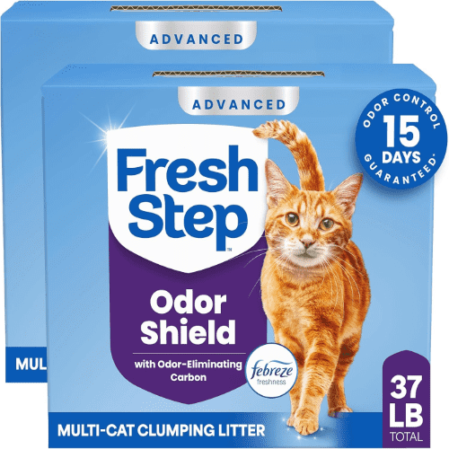 Fresh Step Advanced Low Dust Odor Shield Multi Cat Clumping Cat Litter with Ammonia Block Technology, Scented with Febreze Freshness, Compatible with Most Auto Litter Boxes, 18.5 lb, 2 Packs