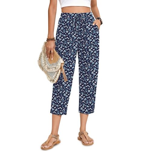 Fantaslook Womens Capri Pants Drawstring Casual Palazzo Trousers