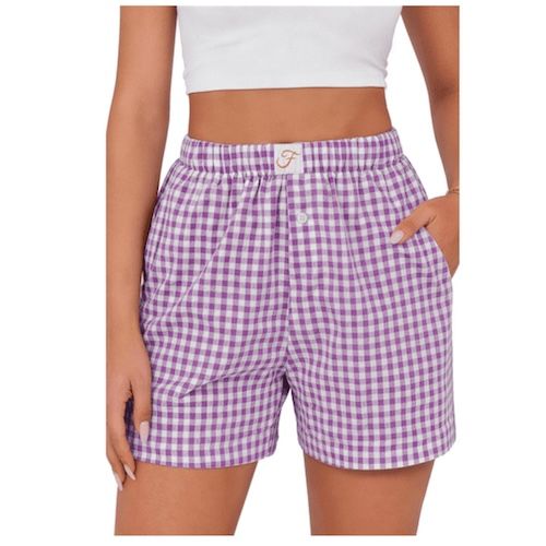 Fantaslook Plaid Shorts for Women Button Gingham Cotton