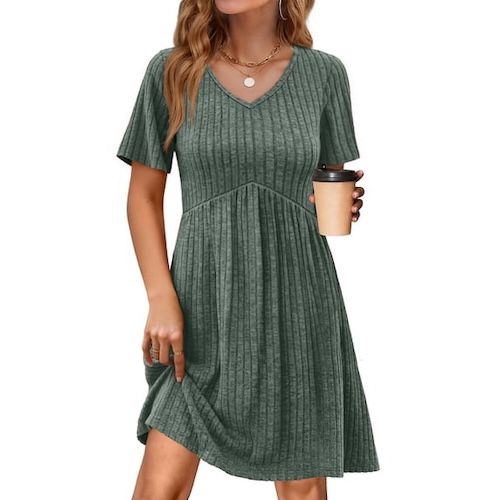 Fantaslook Short Sleeve Dresses for Women V Neck Summer Midi Dresses