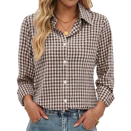 Fantaslook Plaid Button Down Shirts for Women