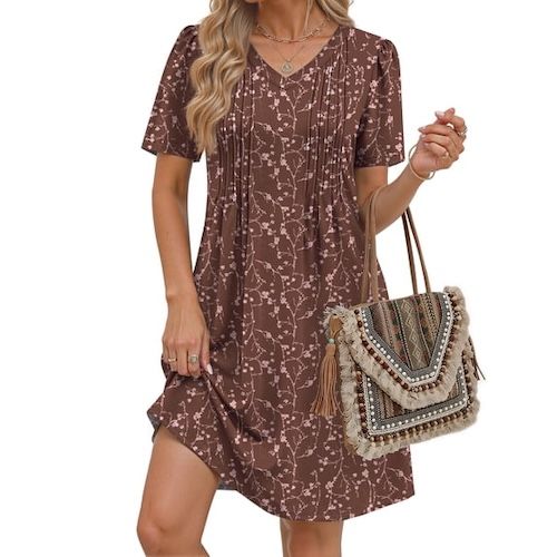 Fantaslook Summer Dresses for Women Short Sleeve Pleated V Neck
