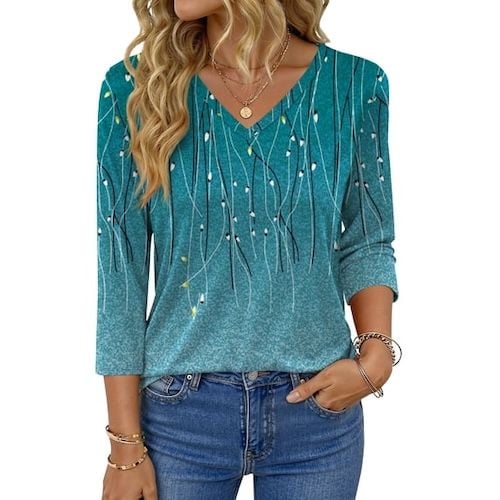 Fantaslook V Neck T Shirts for Women 3/4 Sleeve