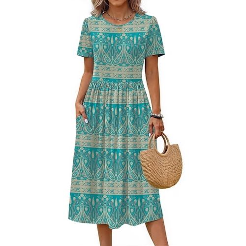 Fantaslook Summer Short Sleeve Midi Dresses with Pockets