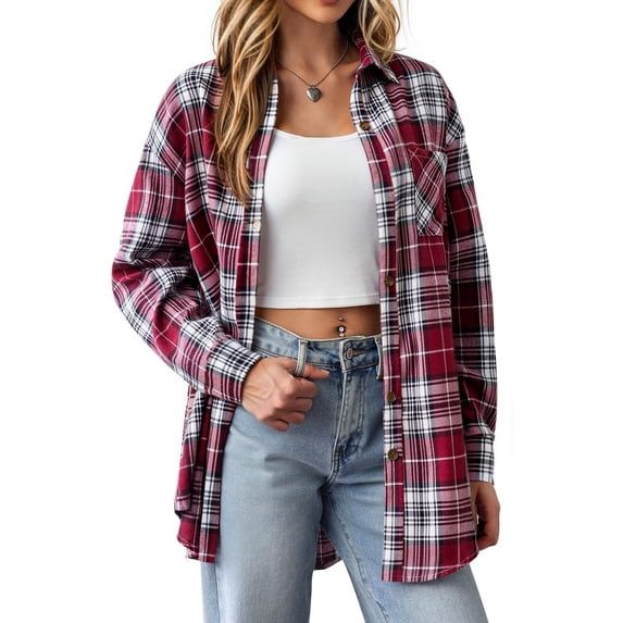 Fantaslook Plaid Shirts for Women Button Down Flannel Shirts