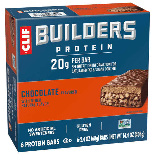 CLIF BUILDERS Plant Based Gluten Free Non-GMO Low Glycemic Protein Bars, Chocolate Flavor, No Artificial Sweeteners, 2.4 oz (6 Pack)