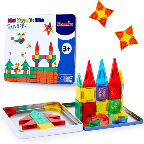 Gemmicc Mini Magnetic Tiles with Metal Storage Box, 58 Packs