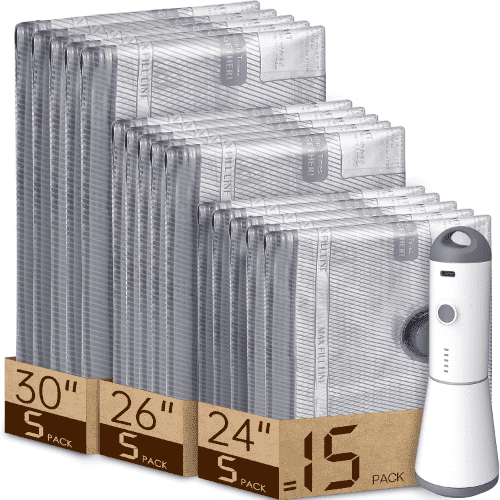 Vacbird Transparent Travel Vacuum Bags with 1500mAh Rechargeable Pump, Carry-On Size, 90+ Bags