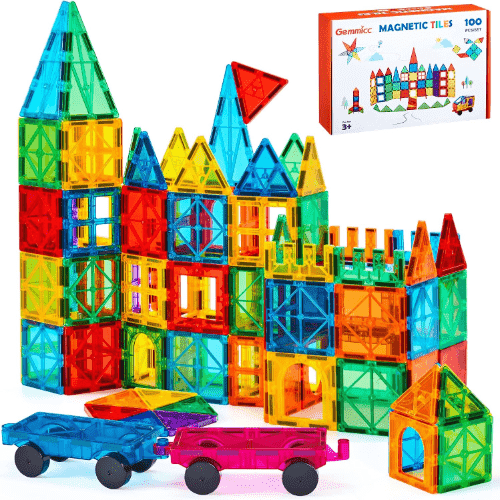 Gemmicc Magnet Stacking Blocks with 2 Cars, Deluxe Kit, 100 Packs