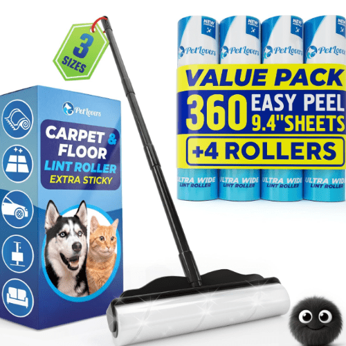 PetLovers Extra Large Lint Roller with 3 Refills, 360 Total Sheets for Tackling Pet Hair