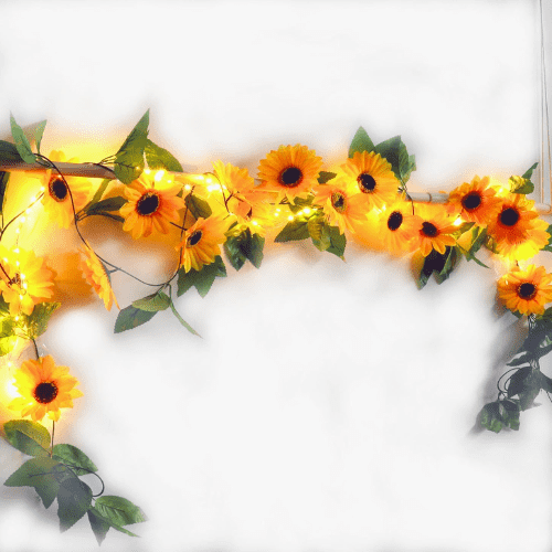 HanYun Artificial Fake Sunflower Garland with Lights, Hanging Decor for Home Wedding Wall Bedroom Party Indoor Outdoor, 33FT