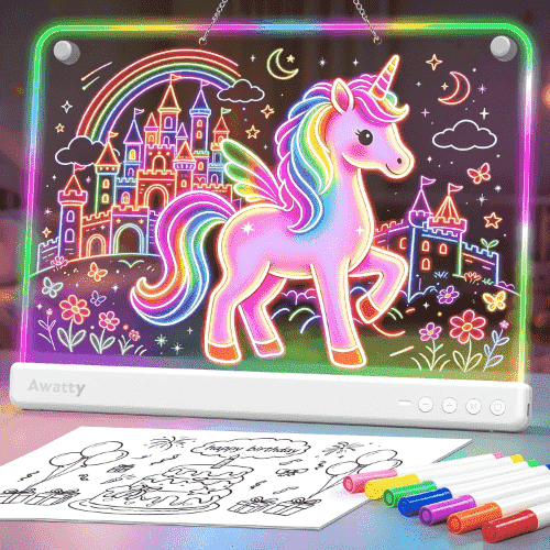Awatty Rechargeable Led Drawing Board with 10 Light Effects, 10 Brightness Settings, Tabletop & Wall Mountable, 16'', White