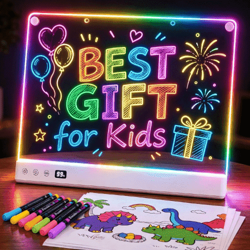 Aullsaty 16.5-Inch Rechargeable LED Dry Erase Drawing Board for Kids Ages 3-12, with 16 Light Effects, 7 Markers and Tracing Kit