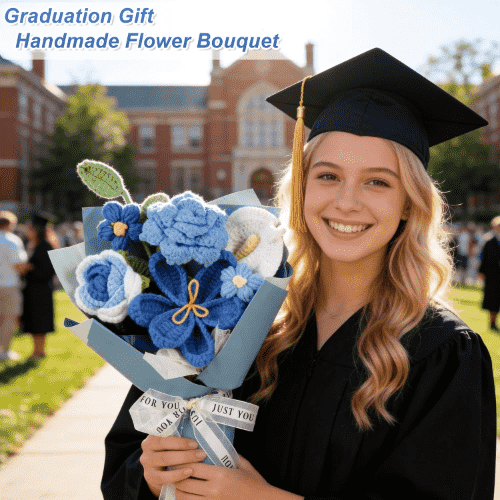 MengxFly Handmade Blue Crochet Flower Bouquet