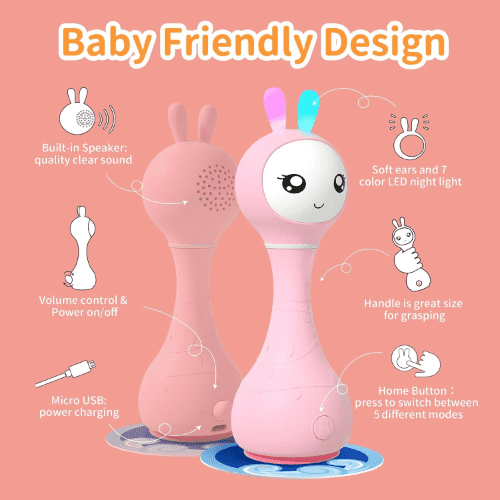 alilo Smarty Bunny Baby Rattle Musical Toys for Toddlers, 5 Modes with 66 Natural Sounds, 16 Nursery Rhymes, 13 Stories, Soothing Music, White Noise for Sleep