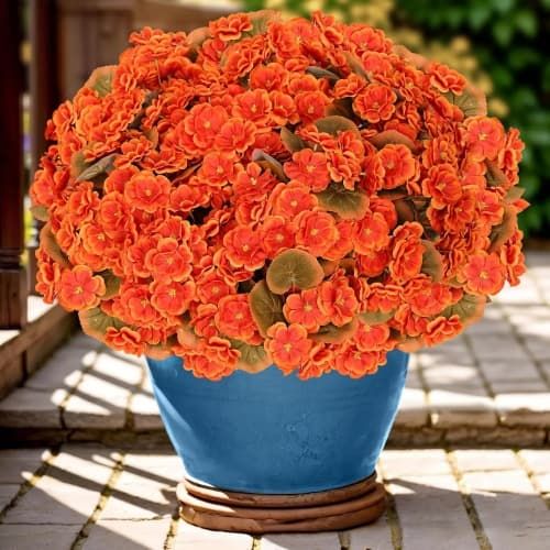 LetuoClips Artificial UV Resistant Geranium Fall Silk Flowers for Front Garden Porch Planter Patio Balcony Yard, 6 Bundle, Orange