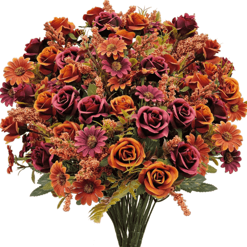 Guagb Artificial Fall Flowers for Outdoors Front Porch Garden Patio Planter Home Table Centerpiece, Fall Red, 6 Packs