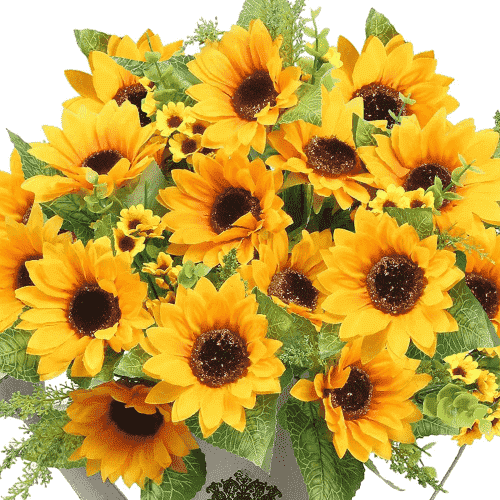AmyHomie 17.7-Inch UV Resistant Artificial Sunflowers with Bendable Stems for Garden, Patio, Wedding, Home, Centerpieces, Vase, 14 Large Blooms, 2 Bouquets