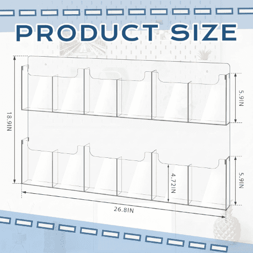 Sherr Acrylic Brochure Holder Wall Mount with Removable Dividers, 26.7'' x 18'' for High-Traffic Lobbies Events, Wide High Capacity Literature Display Stand for 4''x 9'', 8.5''x11'' Pamphlets