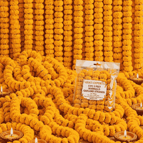 Krati Exports Artificial Diwali Marigold Garland for Decoration, 5 Ft, 5 Pcs